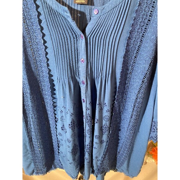 Denim 24/7 Blue Boho Blouse Hippie Whimsigoth Office Earthy Rayon Size 18W - Picture 3 of 5